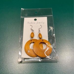 New Pair Of Wooden Hoop Dangle Earrings